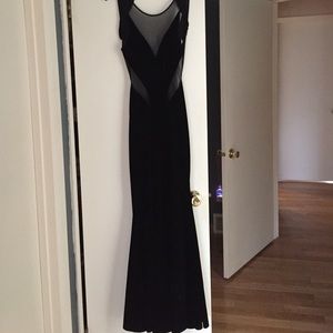 Black velvet formal dress with open back